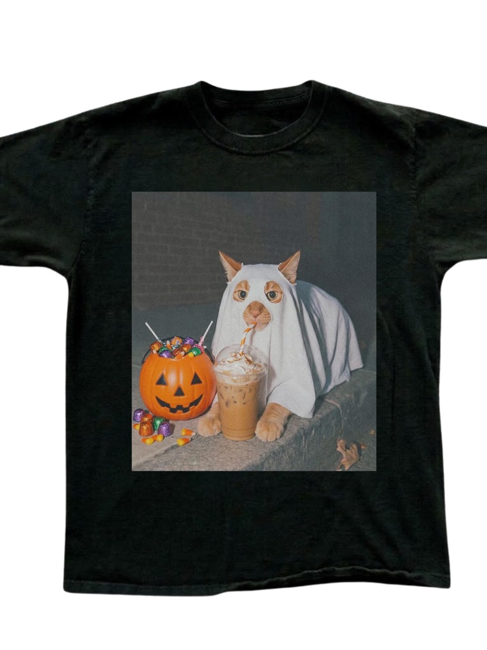 Comfort Colors Black Short Sleeve Tee with Halloween Cat Graphic